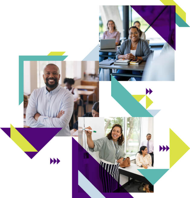 Three images of educators in classroom