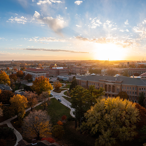 University campus at sunrise, highlighting STEM and international business education