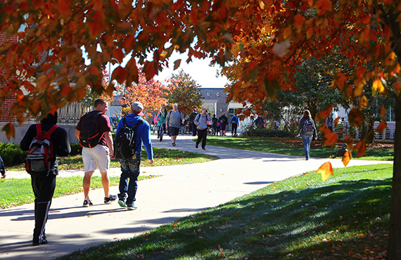 students walking around campus